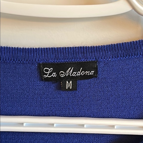 La Madona Women's Blue Crew Neck Sparkly 3/4 Sleeve Sweater, size M - Picture 4 of 7